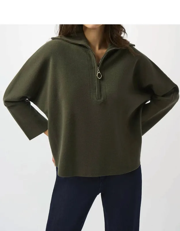 Zipped Collar 3/4 Sleeve Boxy Sweater Top
