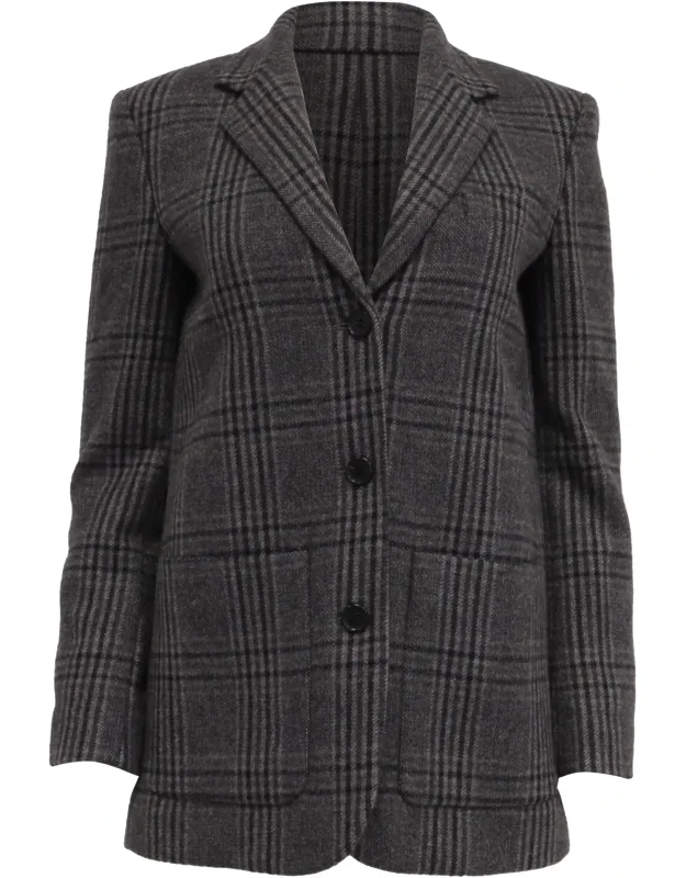 Elbow-patch Plaid Blazer
