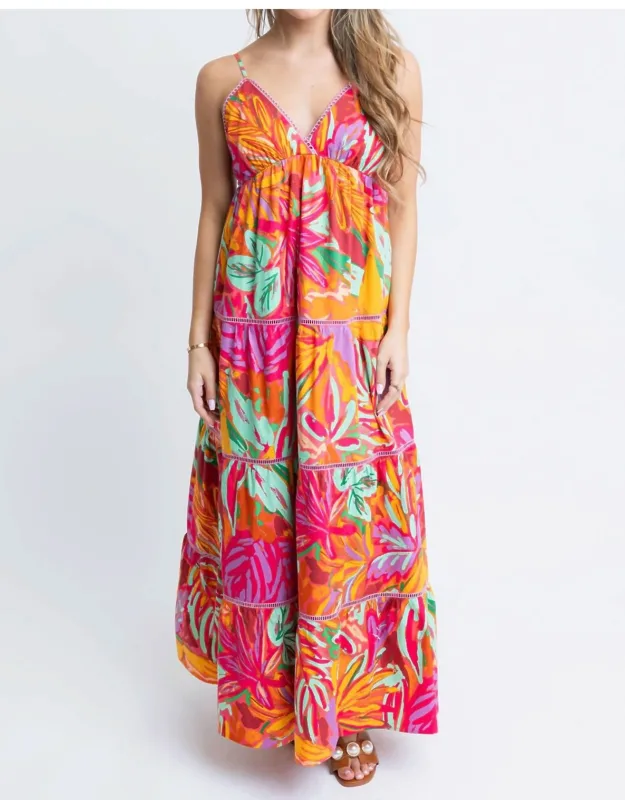 Tropical Blooms Halter Tier Maxi Dress
