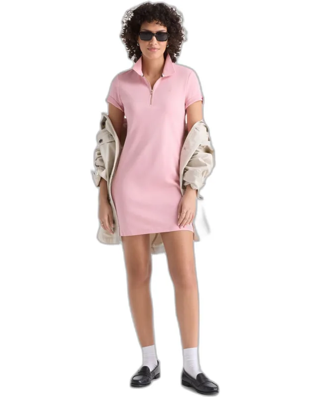 Nautica Zip-up Deck Polo Dress With Spread Collar And Half-zip Closure