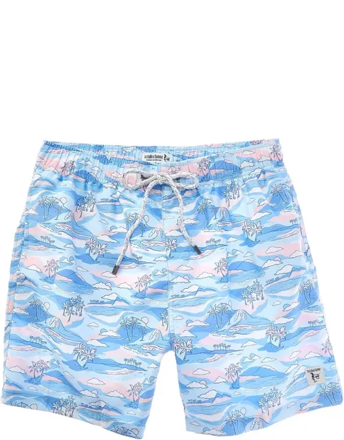 Swim Trunk - Colorful Scenic Design, Three Pocket Design