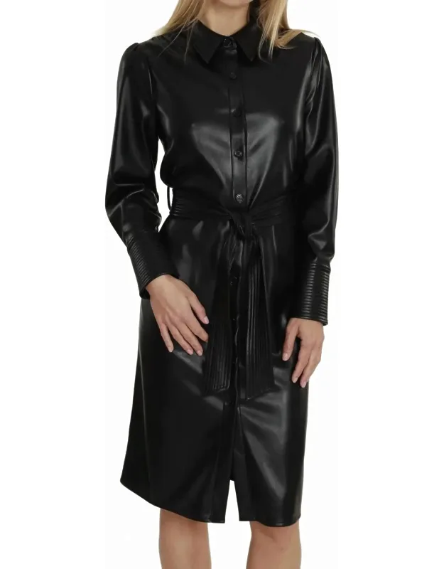 Vegan Leather Mid Length Dress