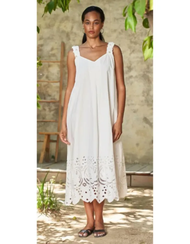 Pearl Strap Eyelet Maxi Dress