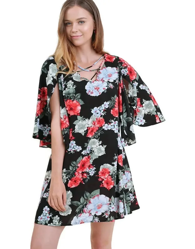 Floral Split Bell Sleeve Dress
