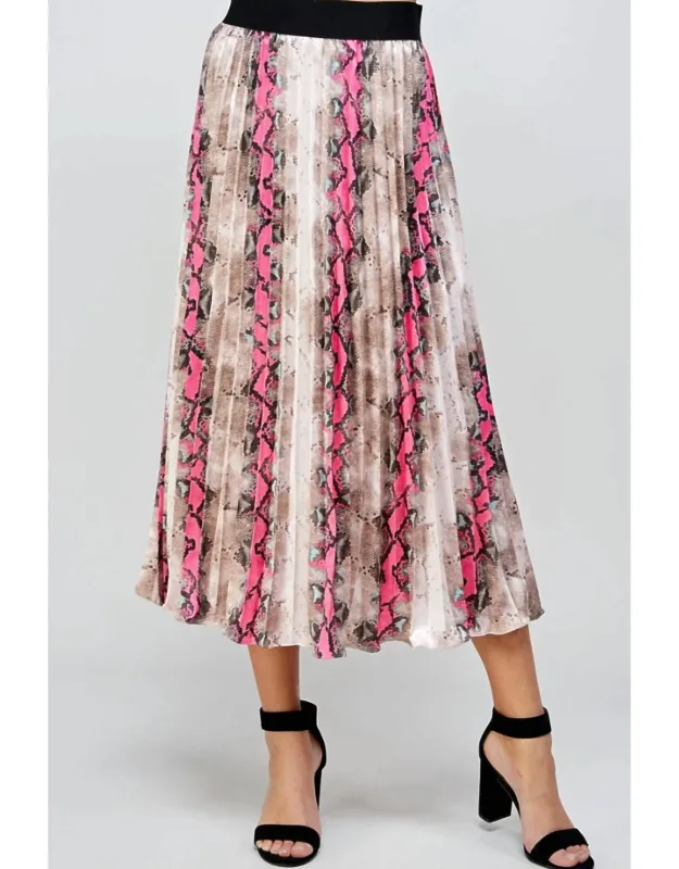 Animal Print Pleats Midi Skirt