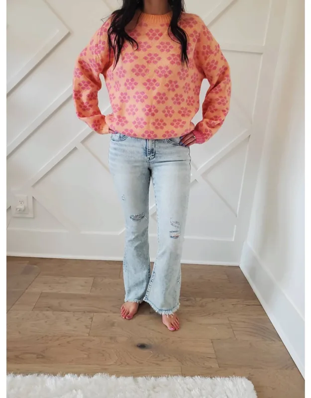 Distressed Mid Rise Stretch Flare Jeans