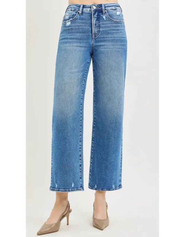 High Rise Tummy Control Crop Wide Leg Jeans