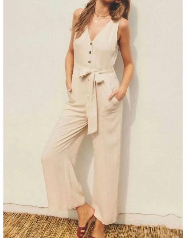 V-neck Linen Jumpsuit