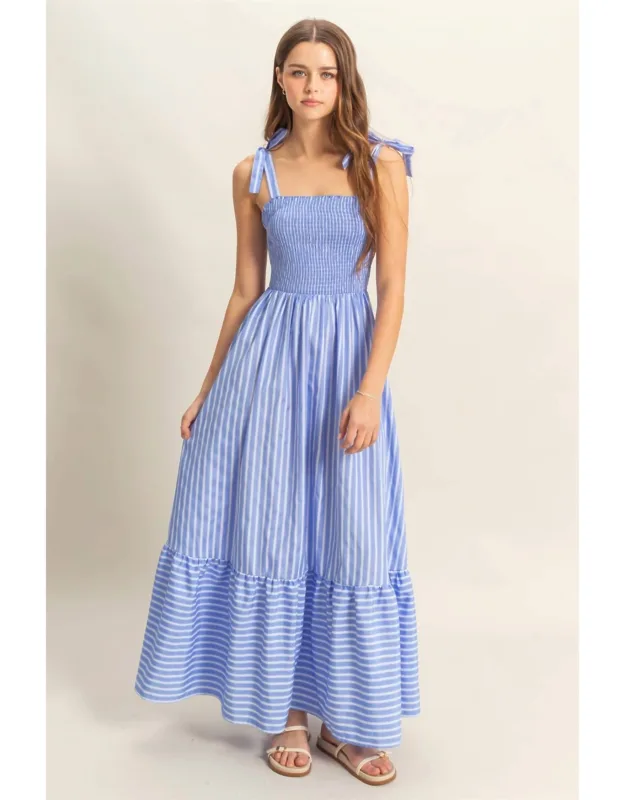 Smocked Bodice Dress With Tie Straps