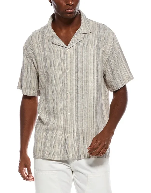Camp Collar Linen-blend Stripe Shirt