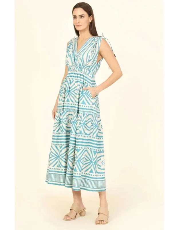 Rosalita Midi Dress - Versatile Summer Piece With Pockets And Embellished Shoulder Tie