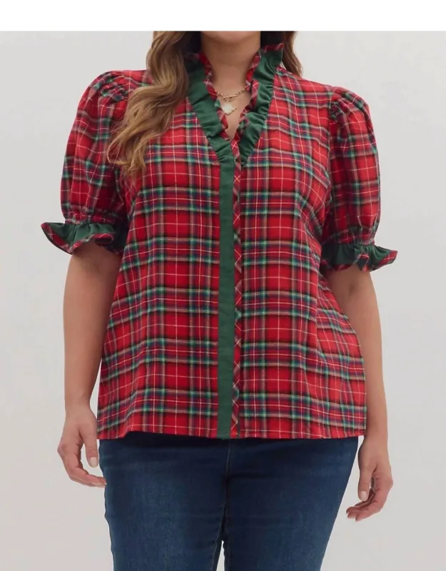 Plaid Puff Sleeve Top
