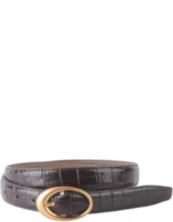 Croco Clean Stitched Belt With Oval Buckle