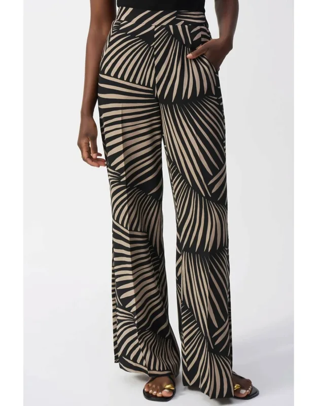 Tropical Print Side Slit Wide Leg Pants