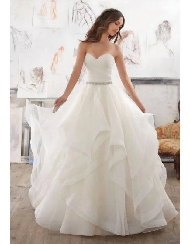 Marissa Wedding Dress With Detachable Crystal Beaded Satin Belt And Ruffle Detailing
