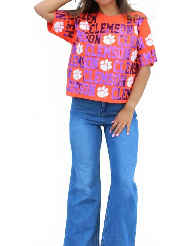 Clemson Sequin Repeat Tee