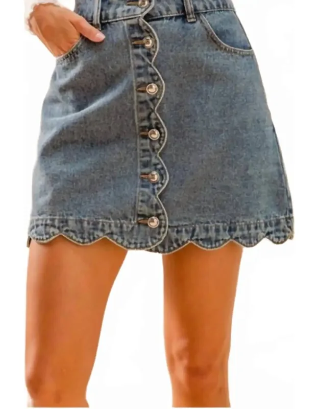 Scallop Front Denim Skirt