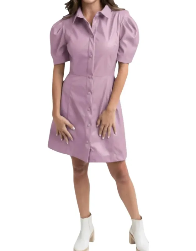 Solid Pleather Button Dress
