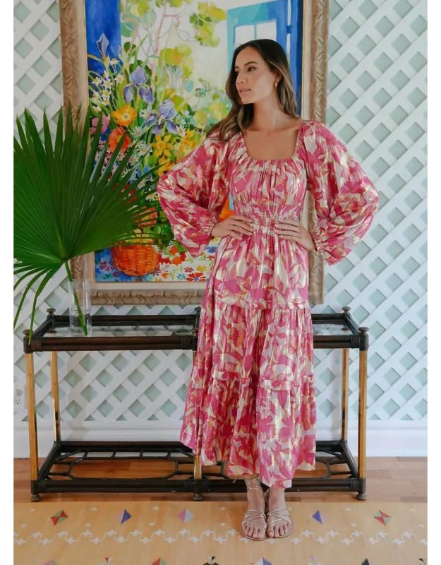Monica Midi Dress With Long Bubble Sleeves And A-line Silhouette