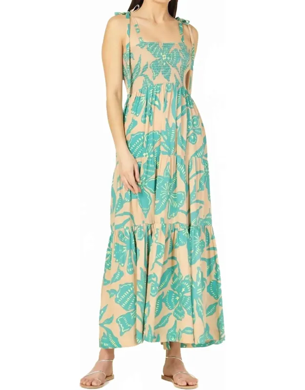 Lani Maxi Dress In Lia Tropic With Adjustable Spaghetti Straps And Soft Smocked Bodice