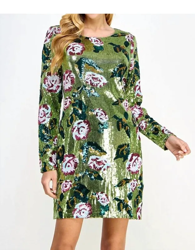 Floral Sequin Long Sleeve Mini Dress