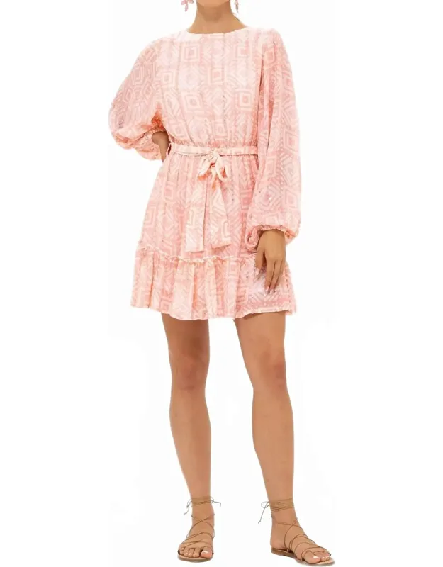 Long Sleeve Flirty Short Dress With Elasticized Cuffs And Button Closure