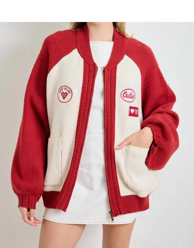 Cutie Patch Zip-up Knit Sweater