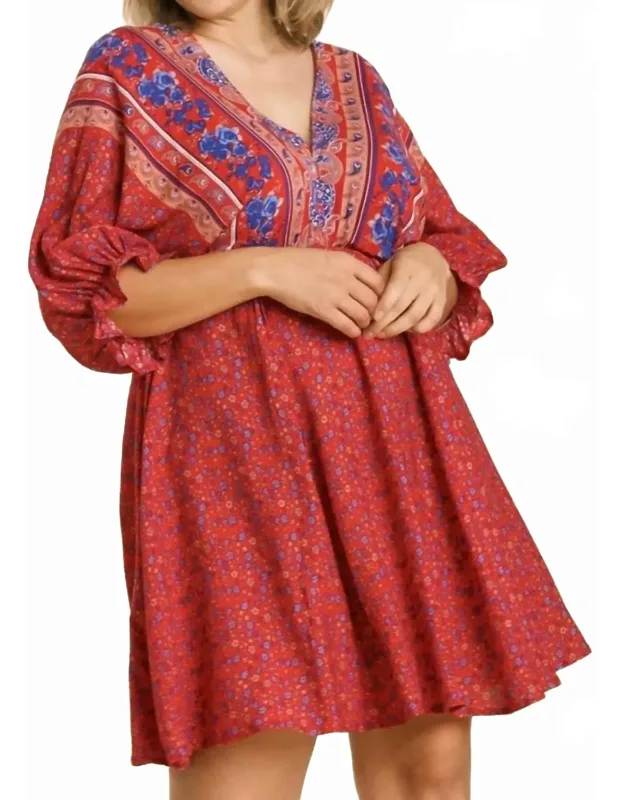 Mixed Print Bohemian Dress
