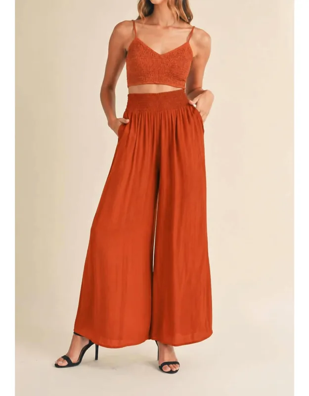 Smocked Bralette Crop Top & Wide Leg Pants Set