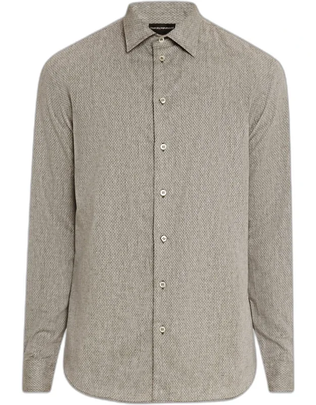 Linen And Cotton Diamond-print Sport Shirt