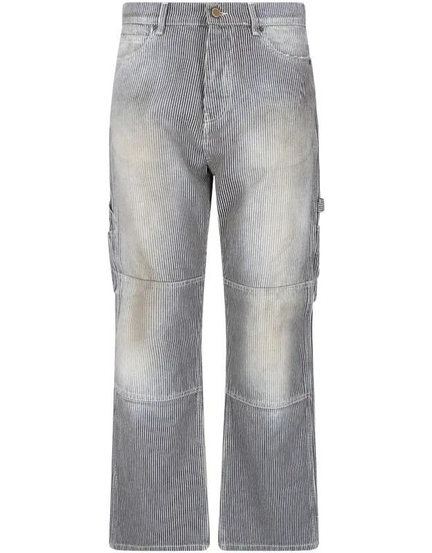 Relaxed Fit Denim Jeans With Vertical Pinstripe Pattern And Vintage Aesthetic