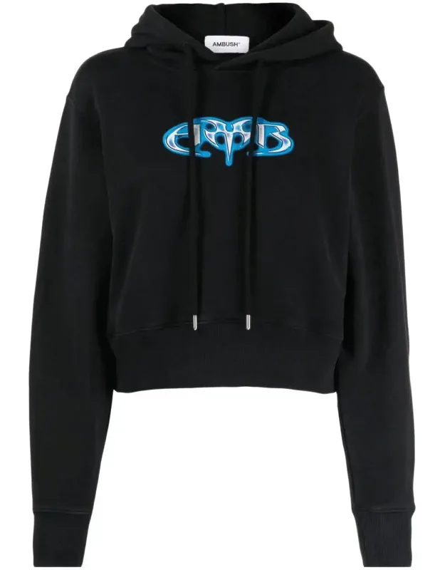 Graphic Cropped Cotton Hoodie