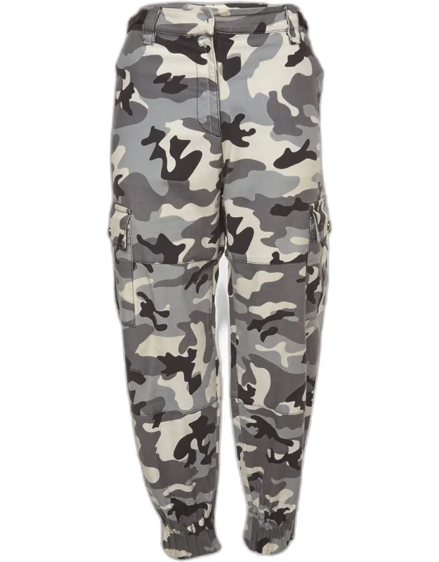 Monochrome Camouflage Print Denim Cargo Pants