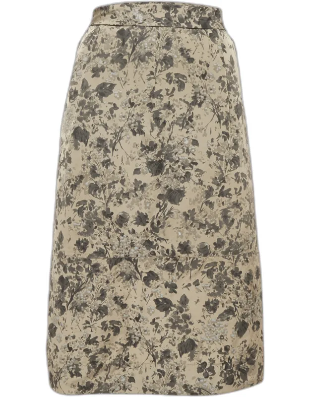 Floral Print Satin Knee Length Skirt