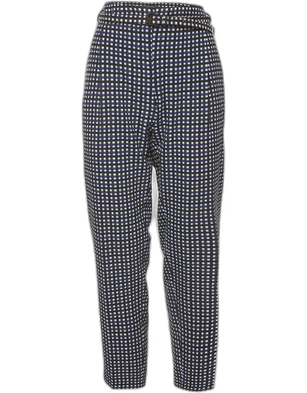 Multicolour Gingham Check Stretch Crepe Straight Fit Pants