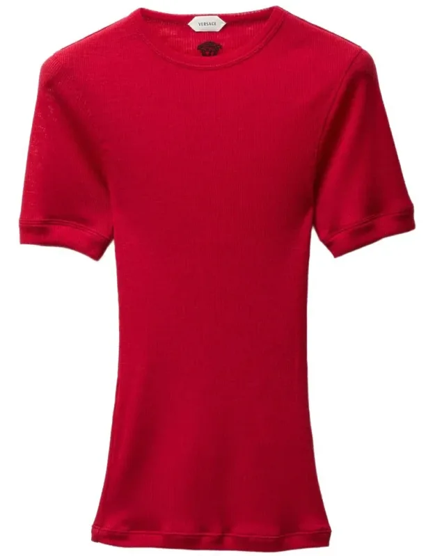 Fitted Silk-nylon Blend Top With Round Neckline