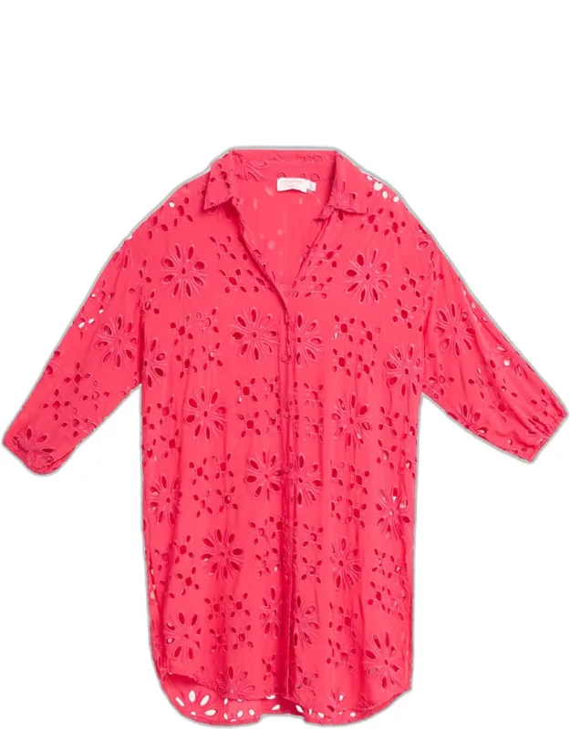 Floral Eyelet Shirtdress Coverup
