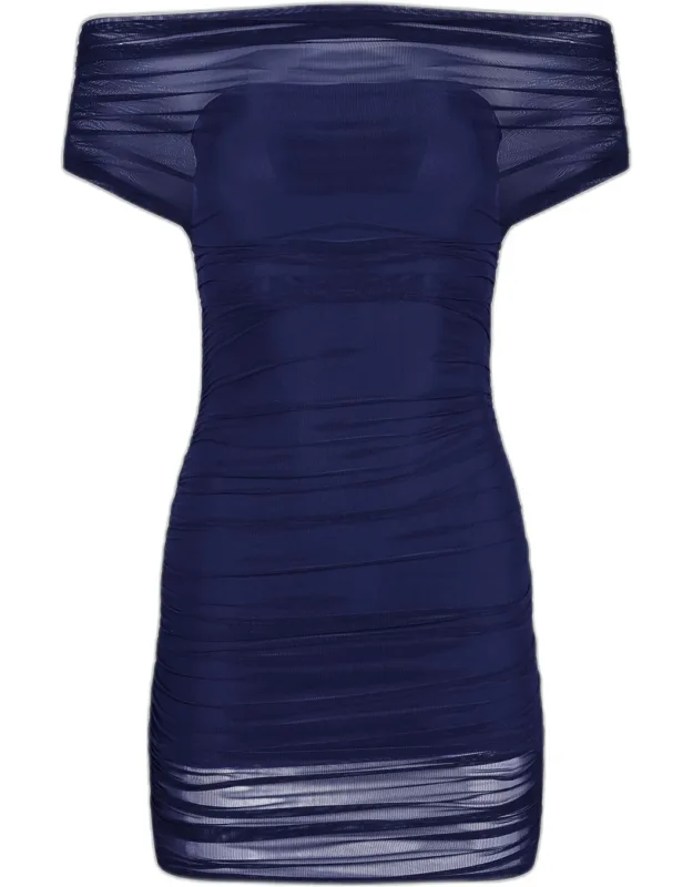 Ruched Mesh Mini Dress