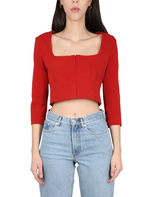 Cropped Long Sleeve Top With Square Neckline