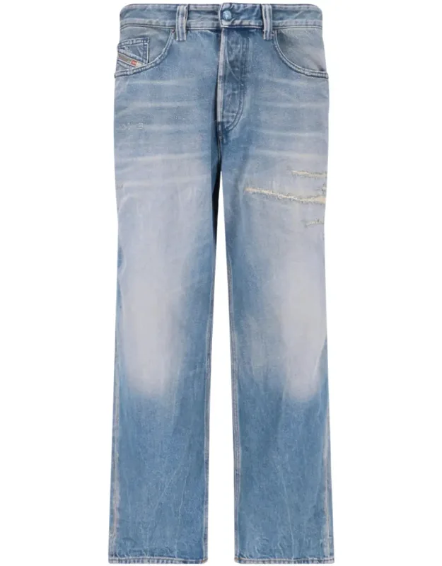 Straight-leg Denim Jeans With Distressed Details