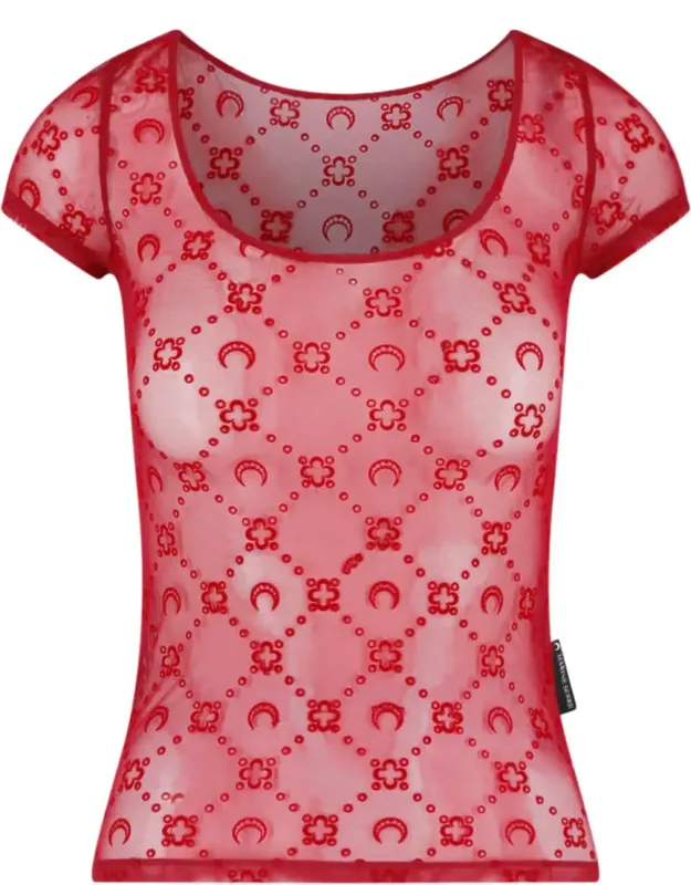 Moonogram Flocked Mesh Fitted Top