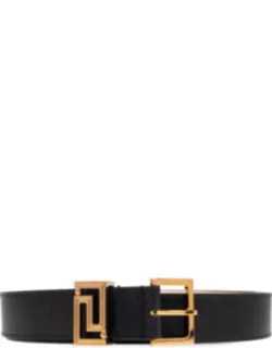 Silk And Nylon Belt With Geometric Gold-tone Buckle