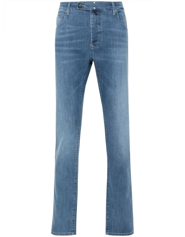 Straight-leg Denim Stretch Pants