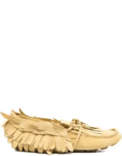 Moccasin-style Shoes With Layered Fringe And Bow Details