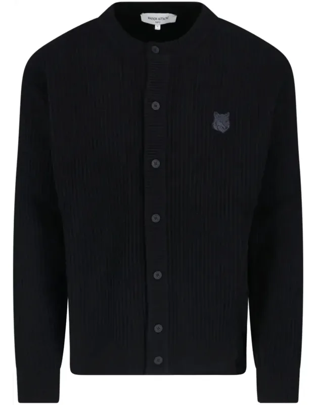 Fox Emblem Ribbed Cotton Cardigan