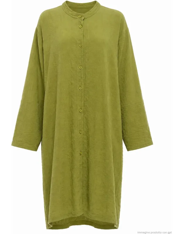 Long Button-front Dress With Fluid Silhouette