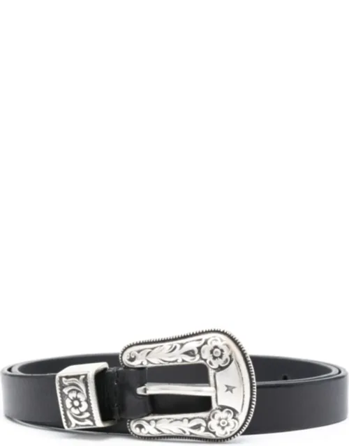 Ornate Silver Buckle Leather Belt