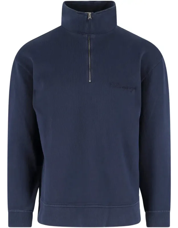 High-collar Half-zip Cotton Sweatshirt