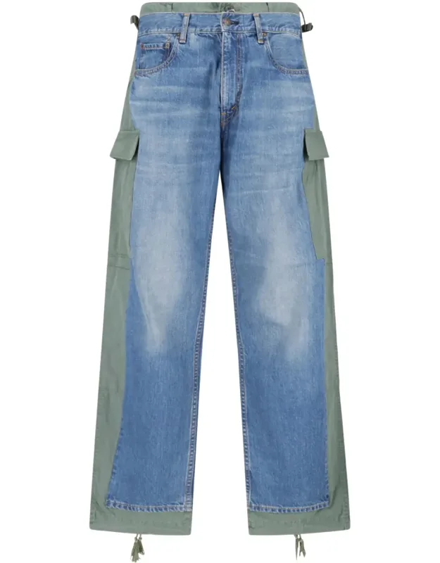 Patchwork Cargo Drawstring Denim Jeans