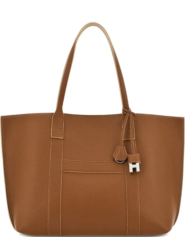 Spacious Textured Leather Charm Tote
